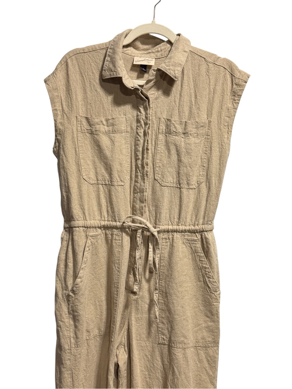 Universal Thread Linen Blend Utility Jumpsuit Size 10 Drawstring Waist Button - Picture 3 of 13
